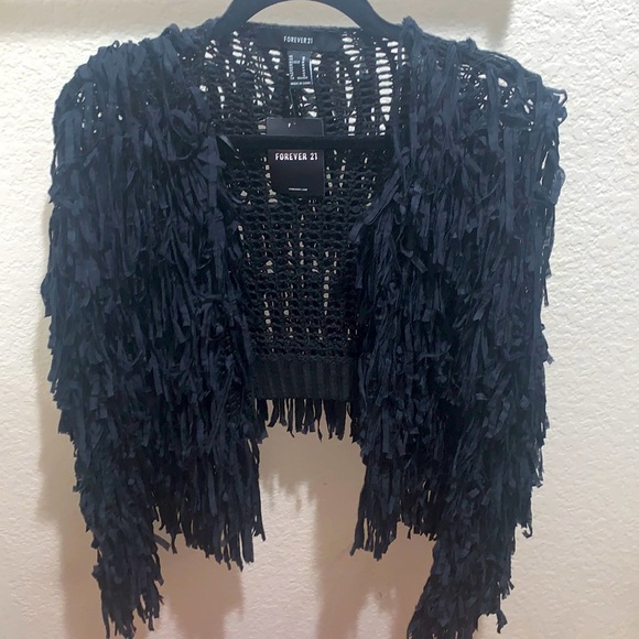 Forever 21 Sweaters - F21 Black Cardigan Fringe Sweater